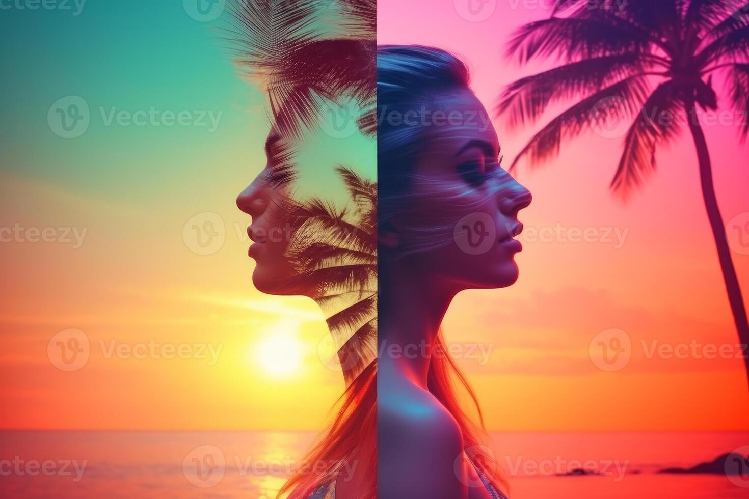 Summer Themed Double Exposure Bikini Portrait photo