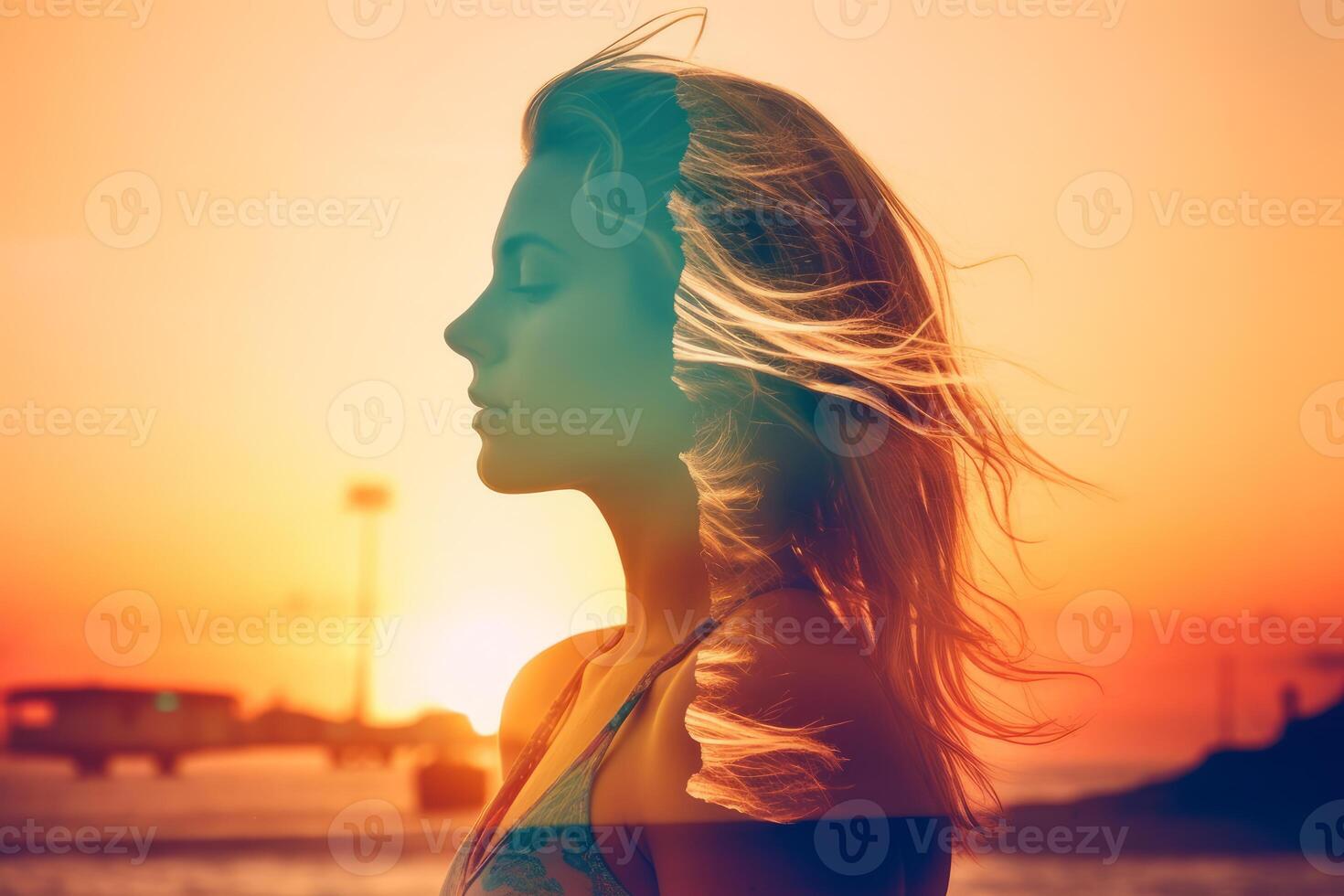 Summer Themed Double Exposure Bikini Portrait photo