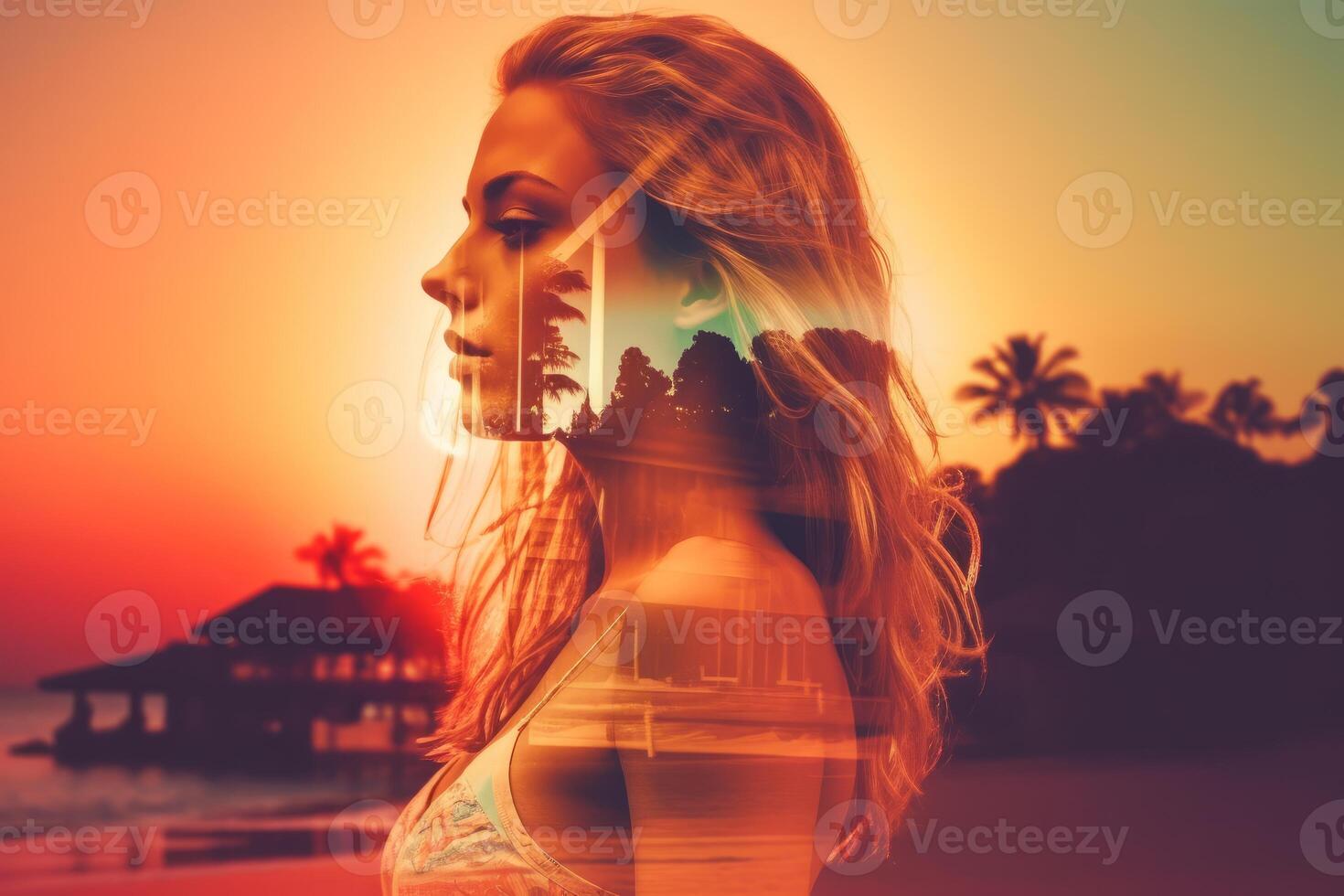 Summer Themed Double Exposure Bikini Portrait photo