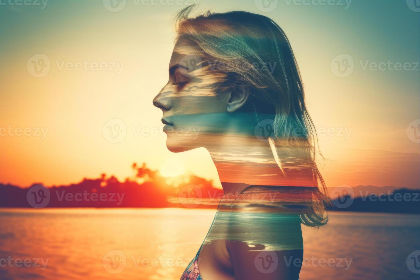 Summer Themed Double Exposure Bikini Portrait photo