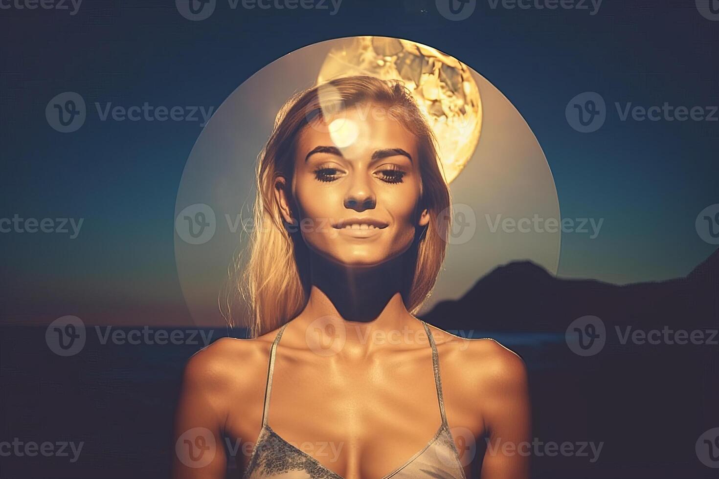 Summer Themed Double Exposure Moonlit Bikini Portrait photo