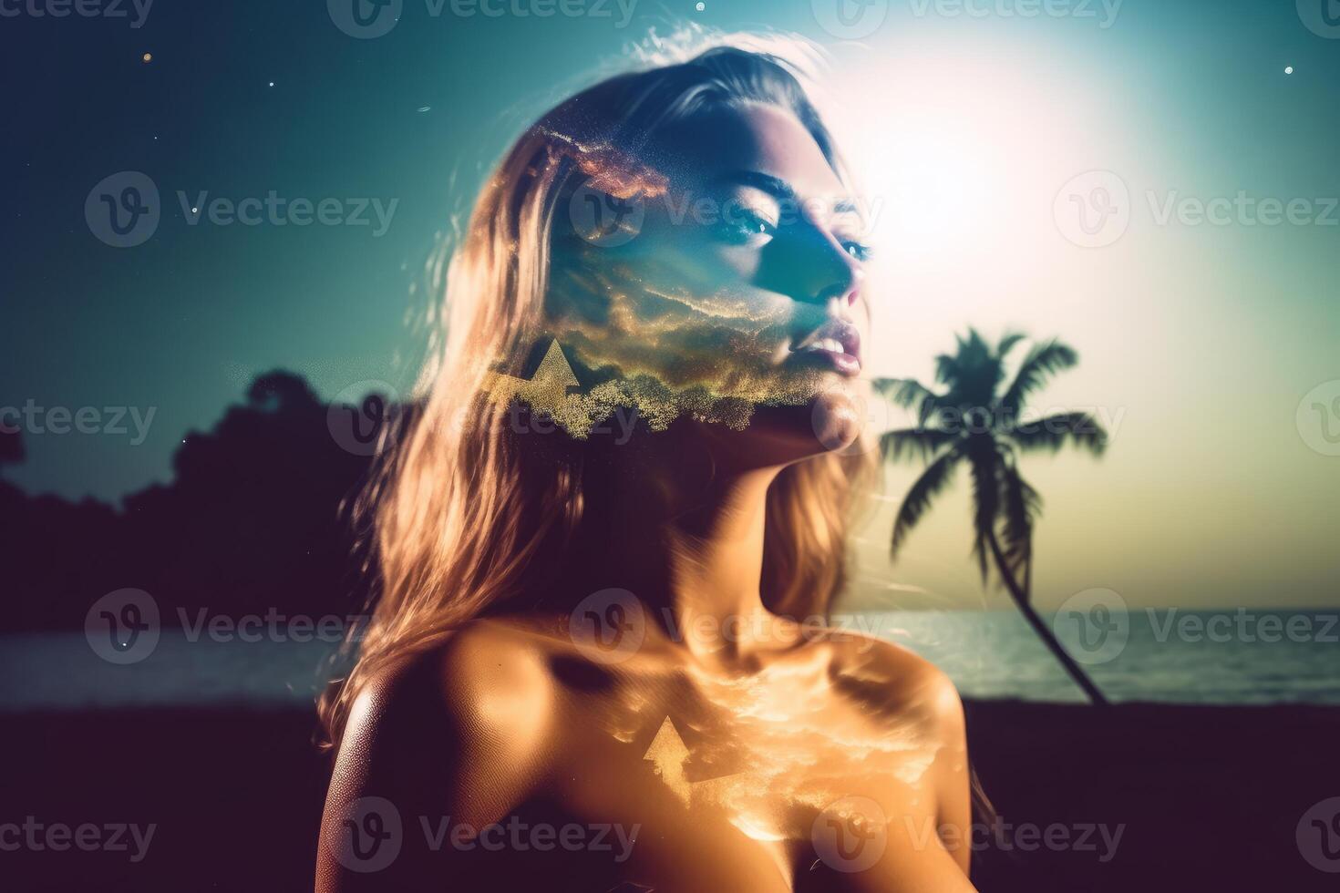 Summer Themed Double Exposure Bikini Portrait photo