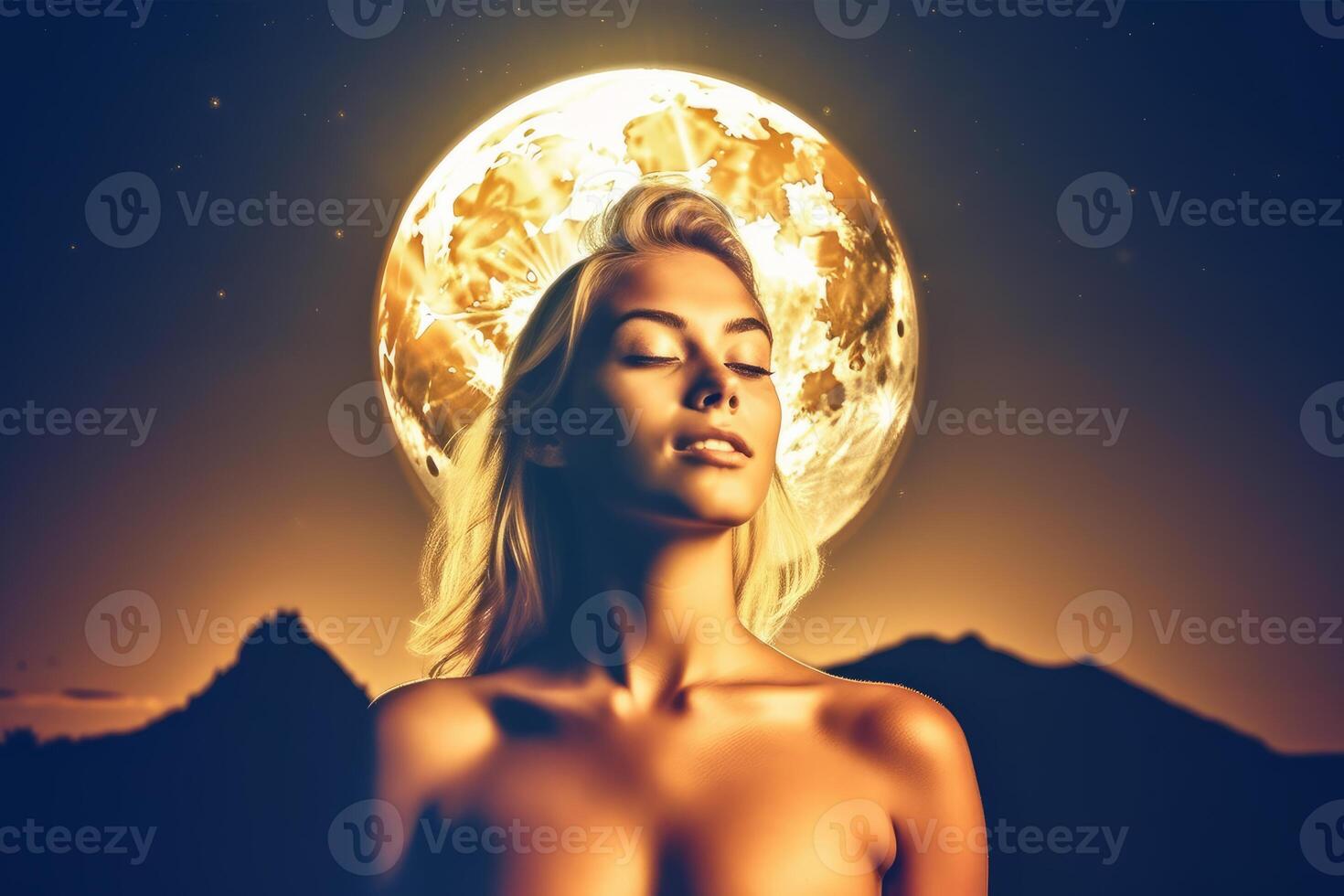 Summer Themed Double Exposure Moonlit Bikini Portrait photo