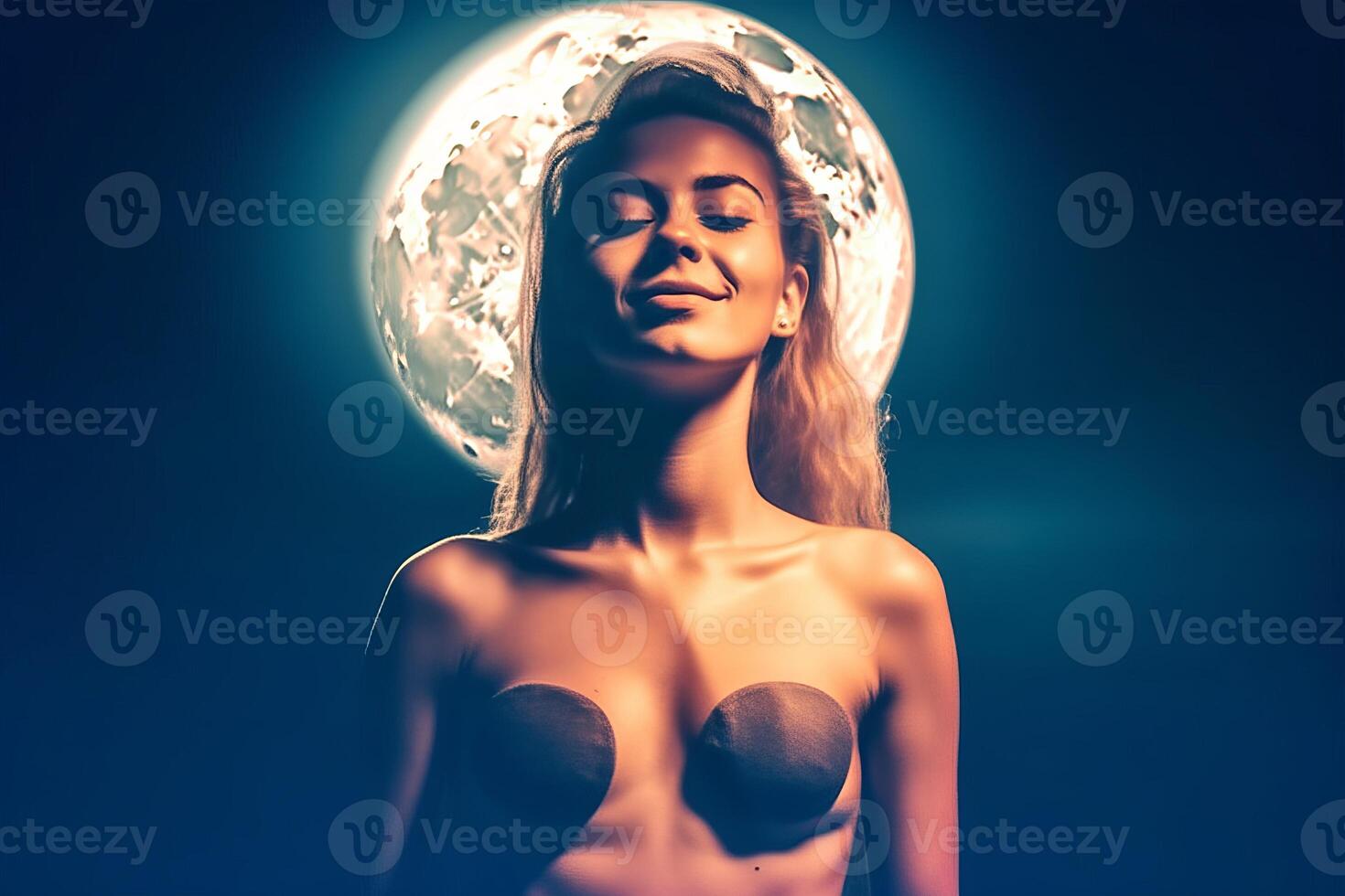 Summer Themed Double Exposure Moonlit Bikini Portrait photo