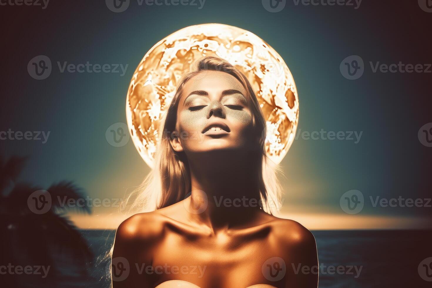 Summer Themed Double Exposure Moonlit Bikini Portrait photo
