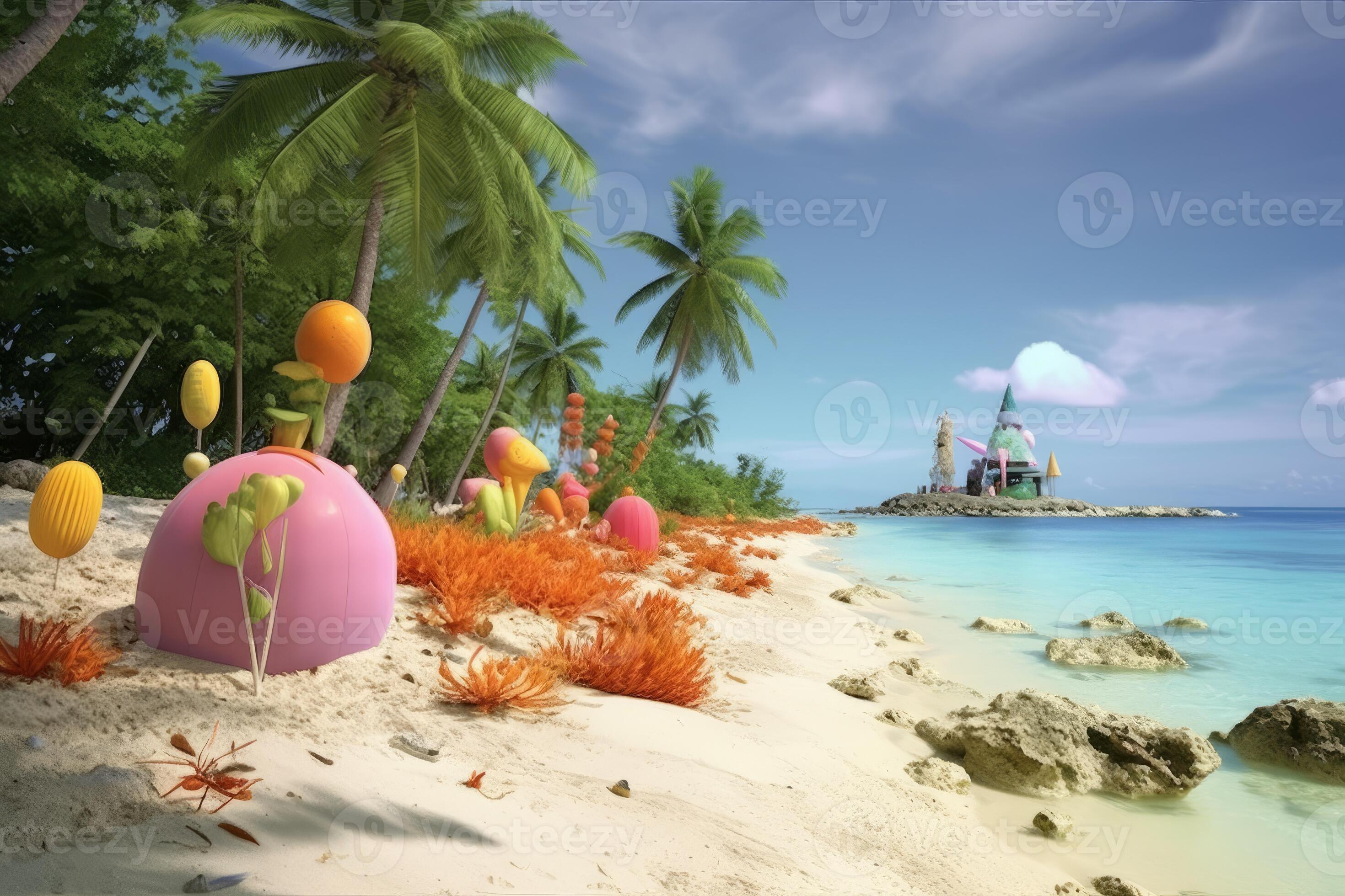 Whimsical Tropical Beachscape Generative AI 28358123 Stock Photo at Vecteezy