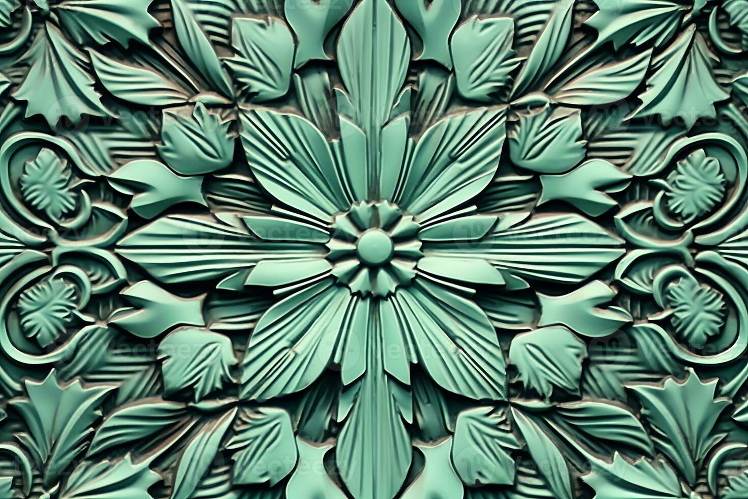 3d rendering of an ornate floral design on a green wall generative AI photo