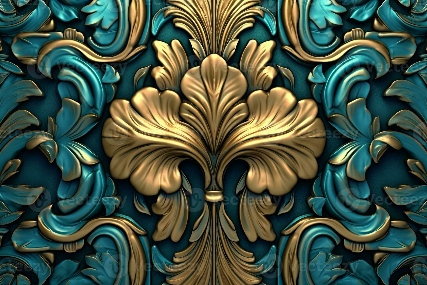 3d rendering of an ornate gold and blue wallpaper generative AI photo