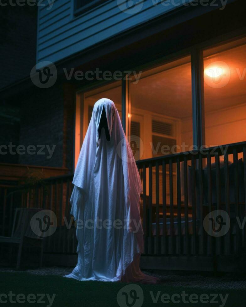 a ghostly figure stands in front of a house at night generative AI photo