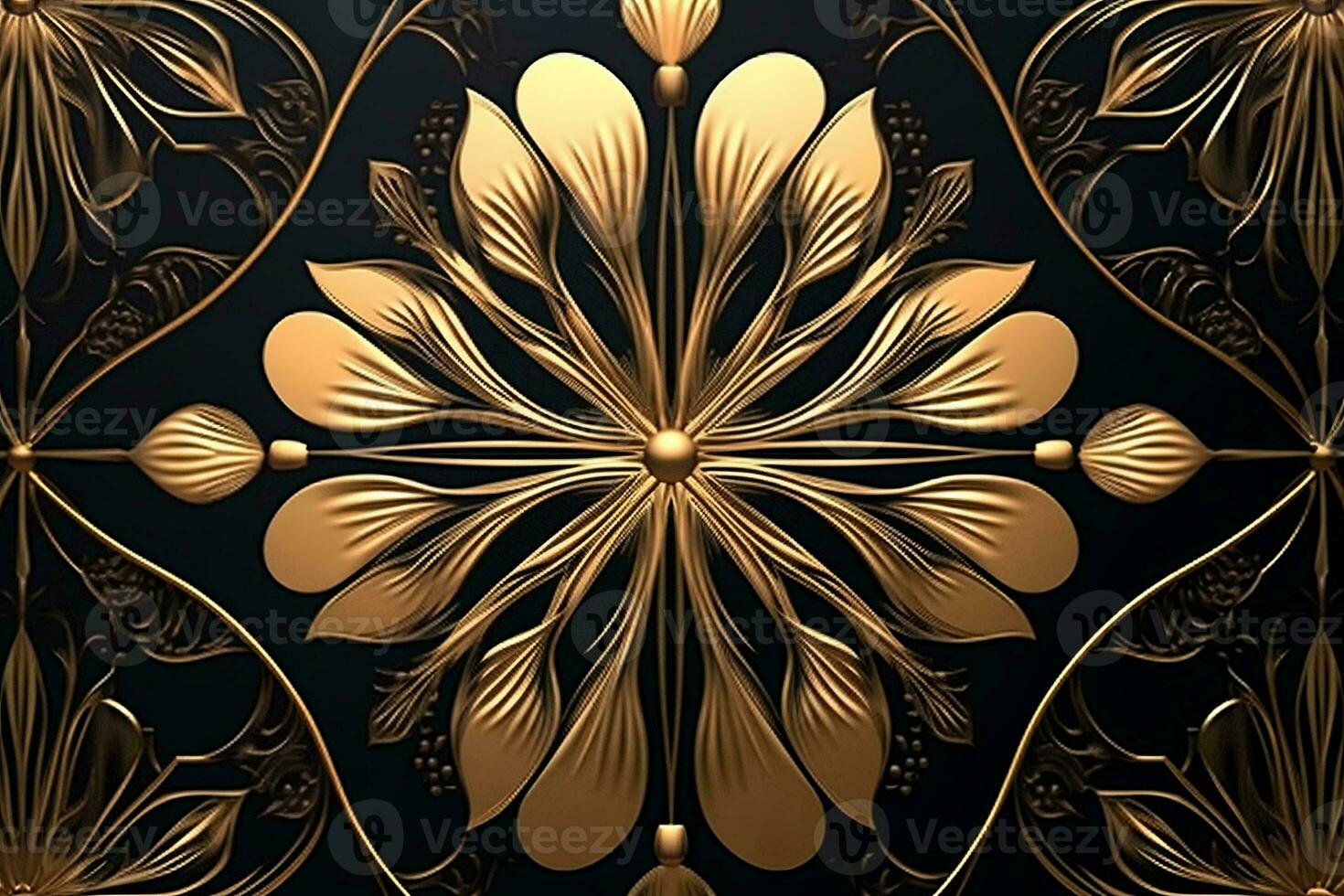 a golden floral pattern on a black background generative AI photo