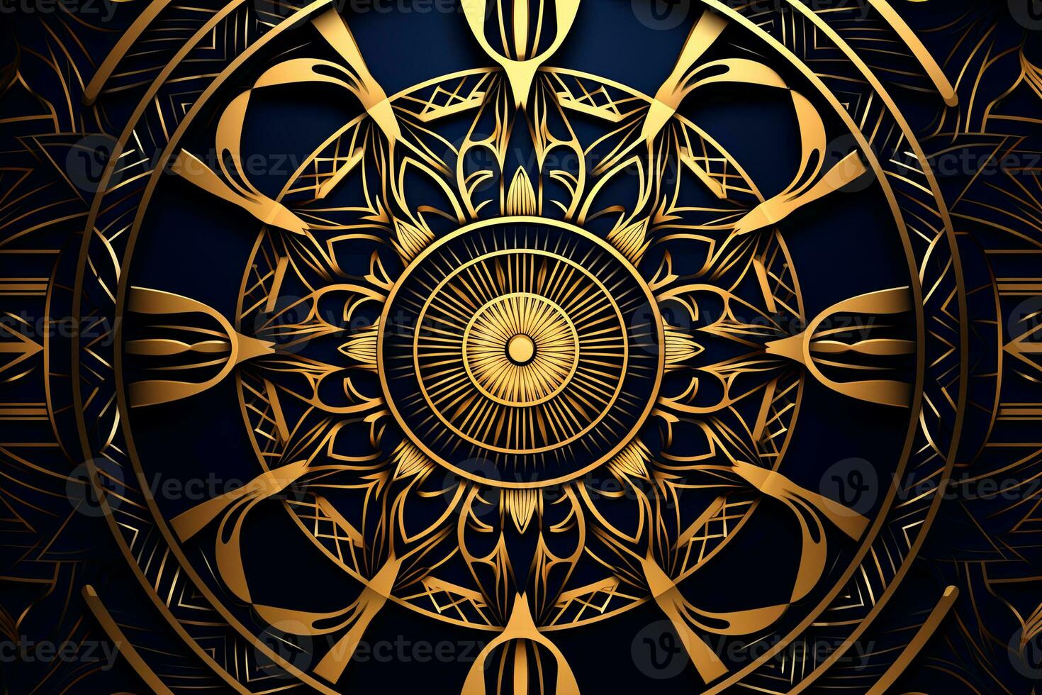 a golden circular design on a dark blue background generative AI photo