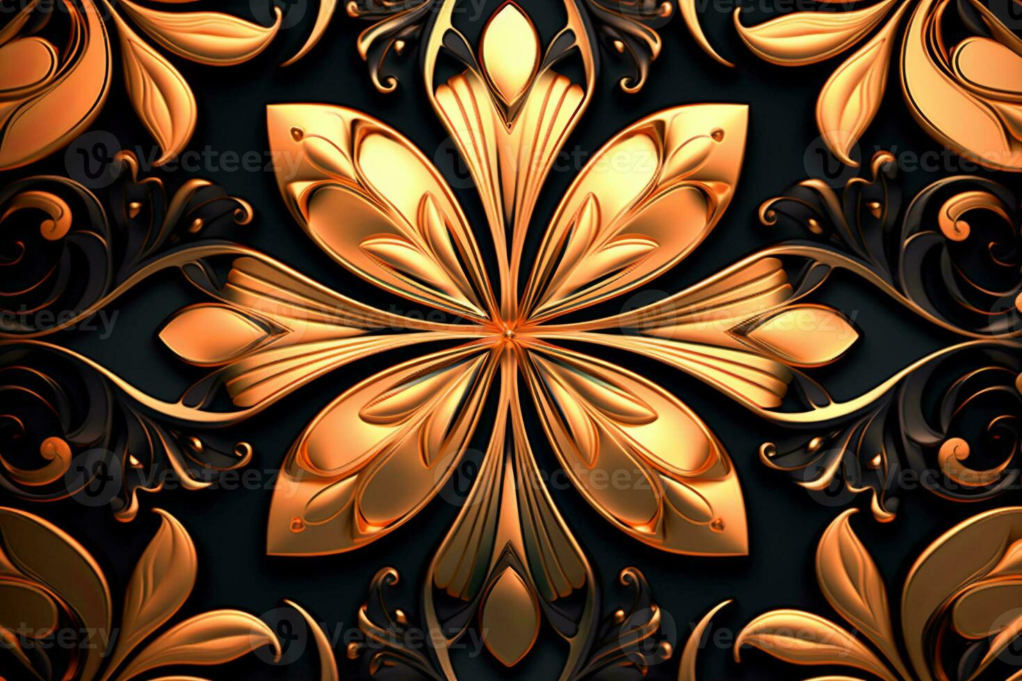 a golden floral pattern on a black background generative AI photo