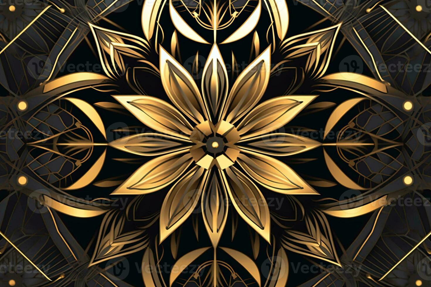 a golden flower design on a black background generative AI photo