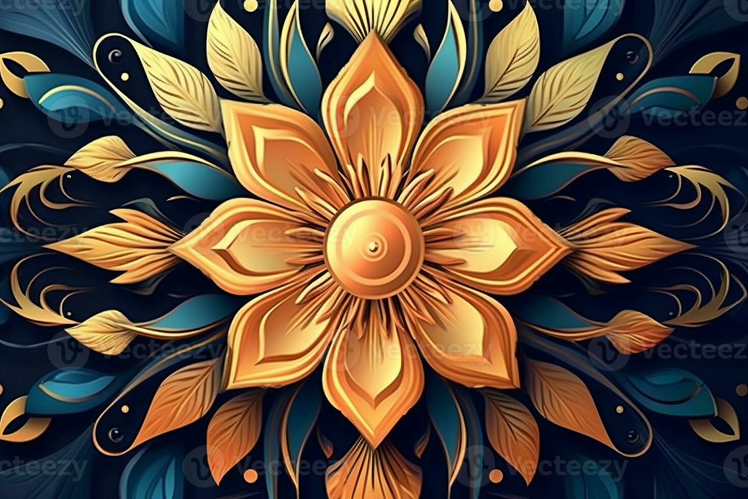 a golden flower on a black background generative AI photo