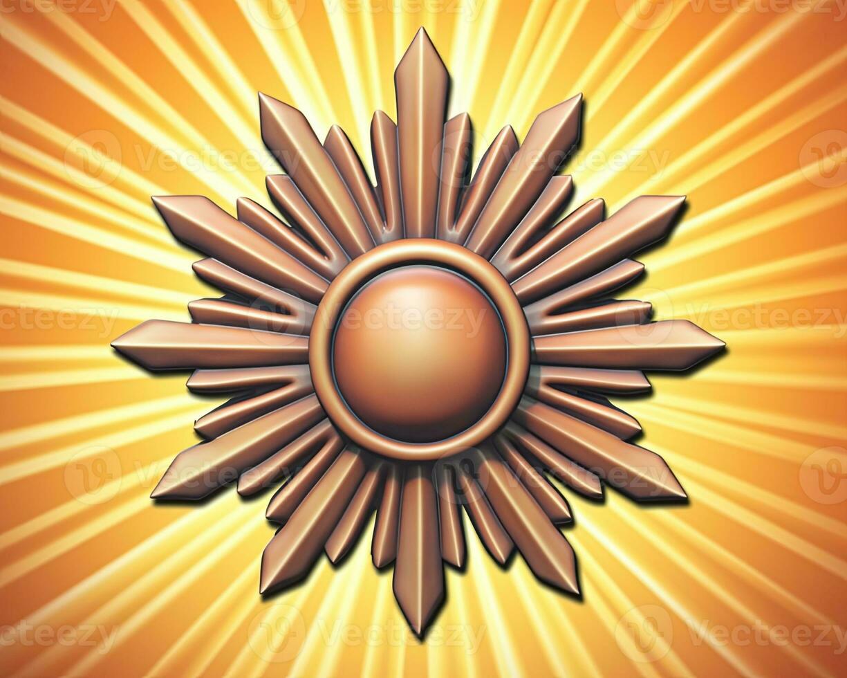 a golden starburst on an orange background generative AI photo