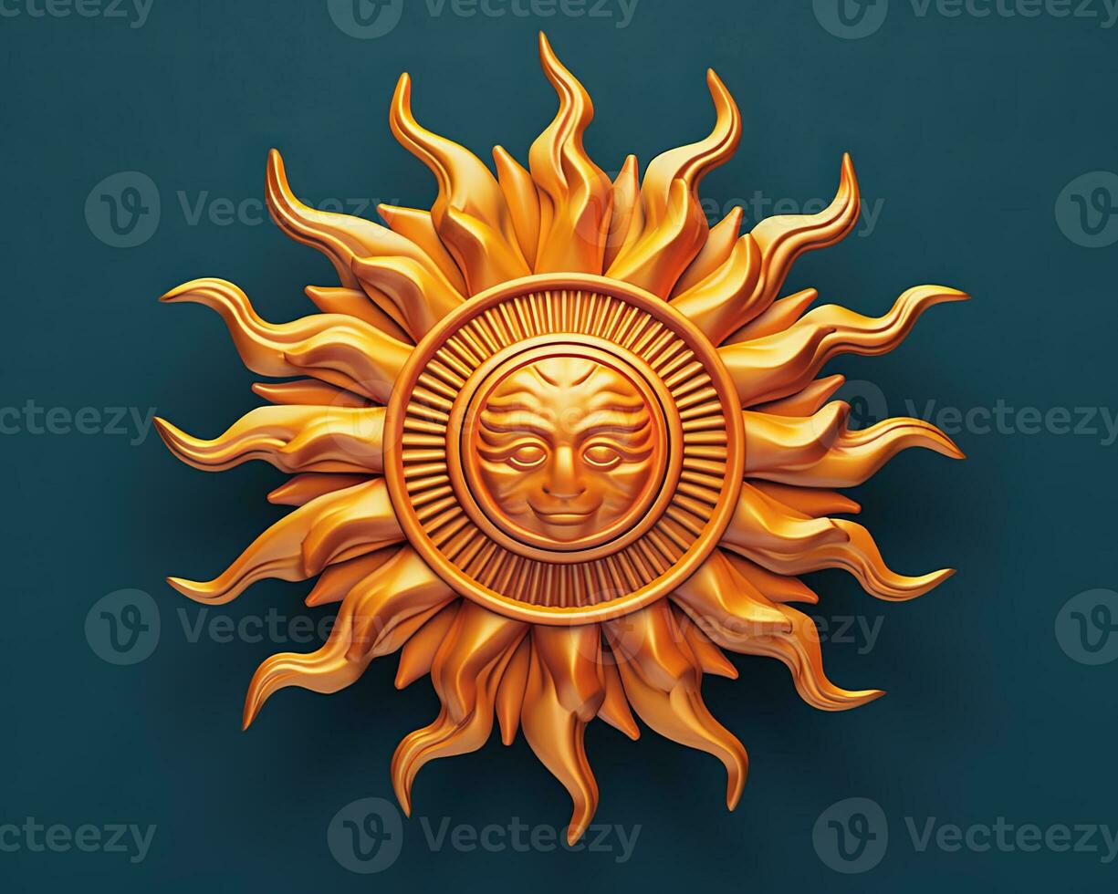 a golden sun with a face on it generative AI photo
