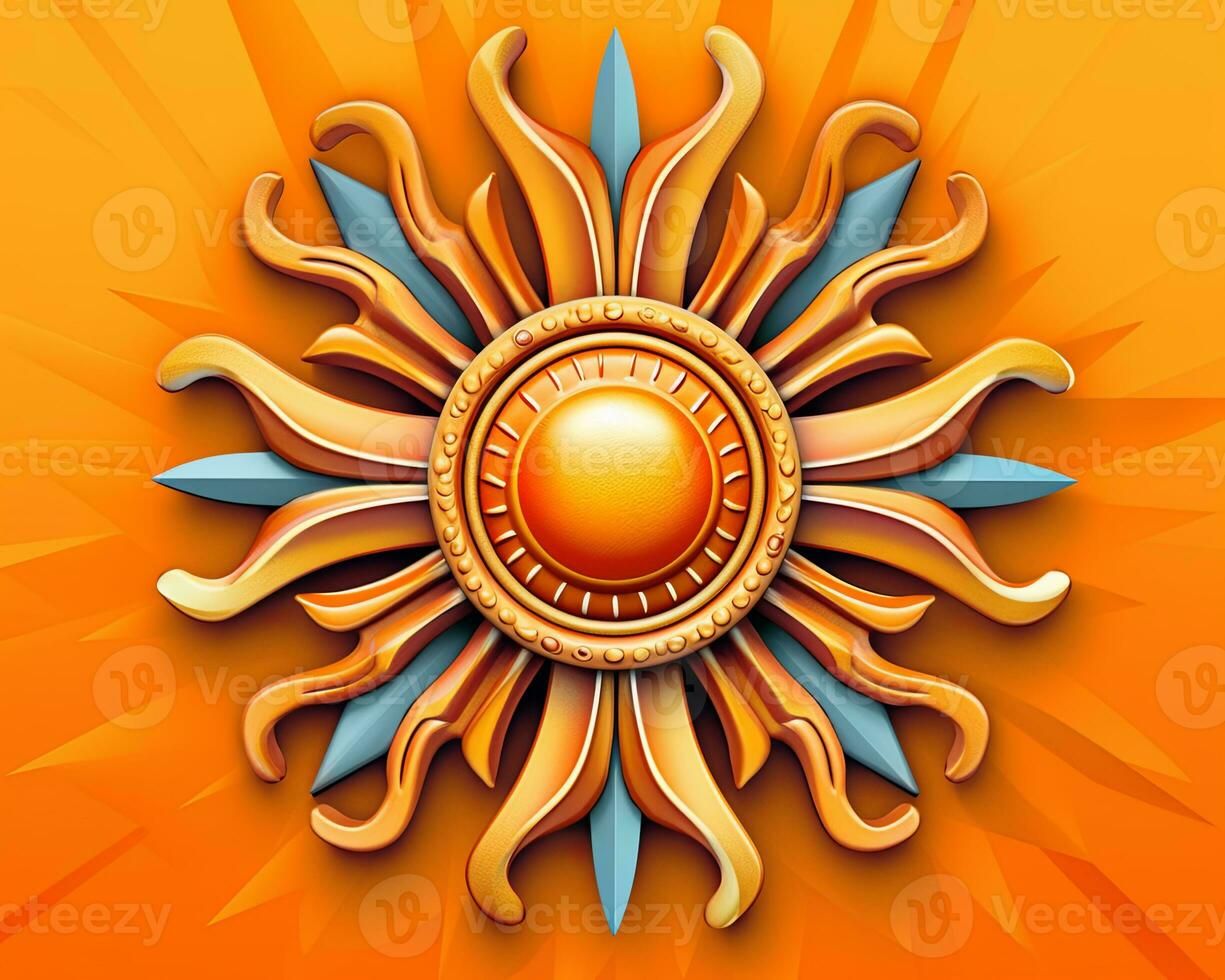 a golden sun on an orange background generative AI photo