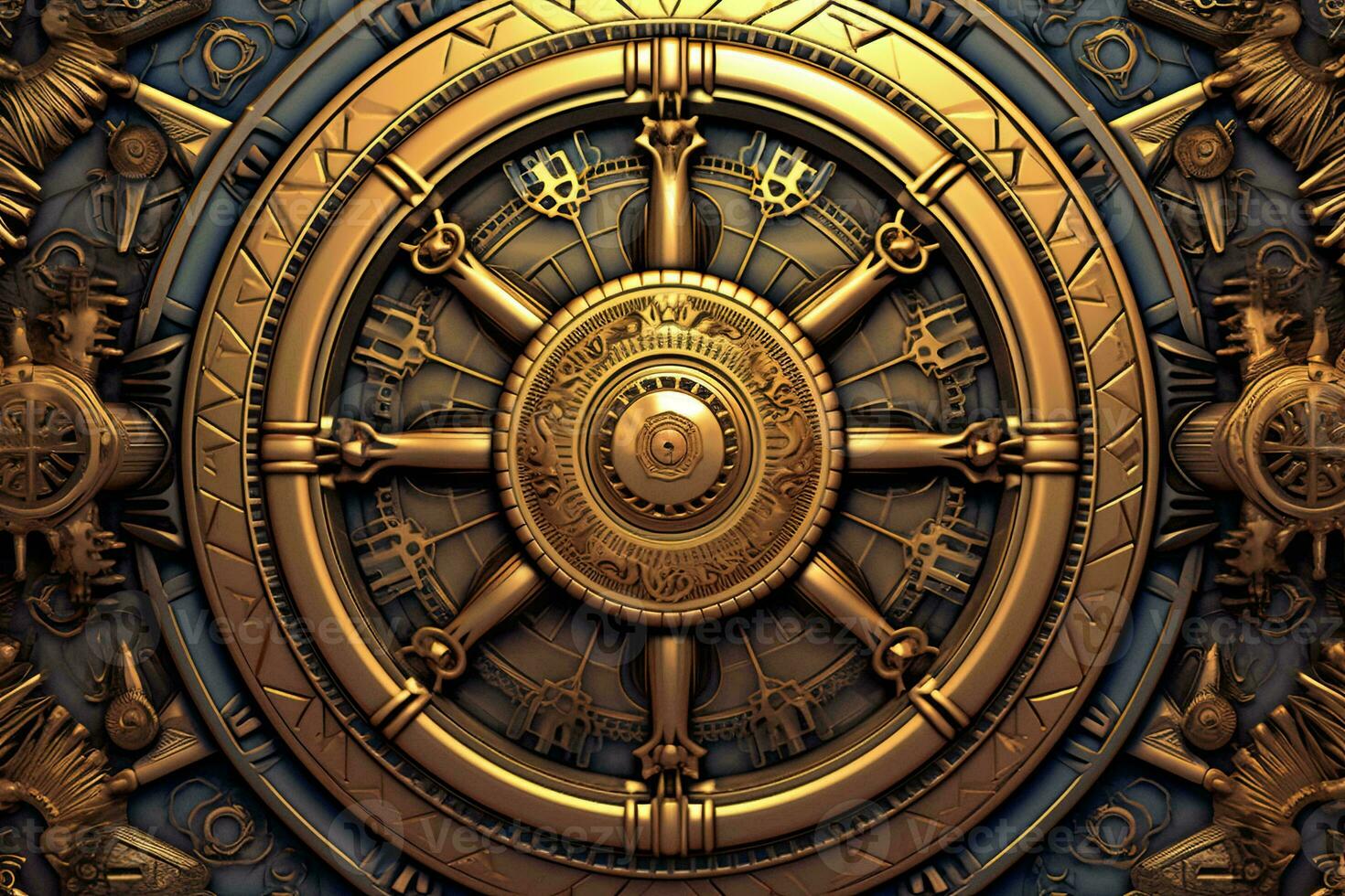 a golden wheel with many different designs on it generative AI photo