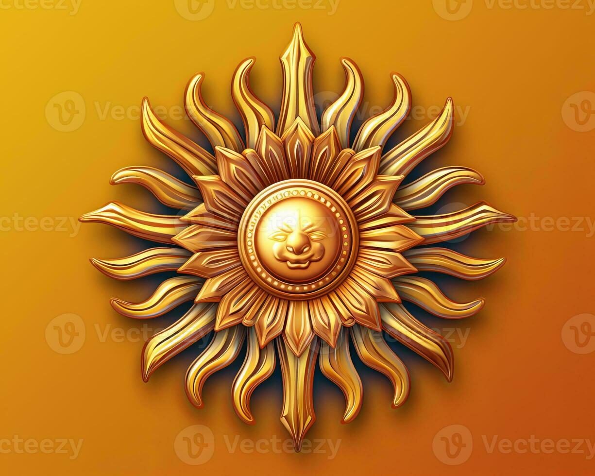 a golden sun with a smiling face on an orange background generative AI photo