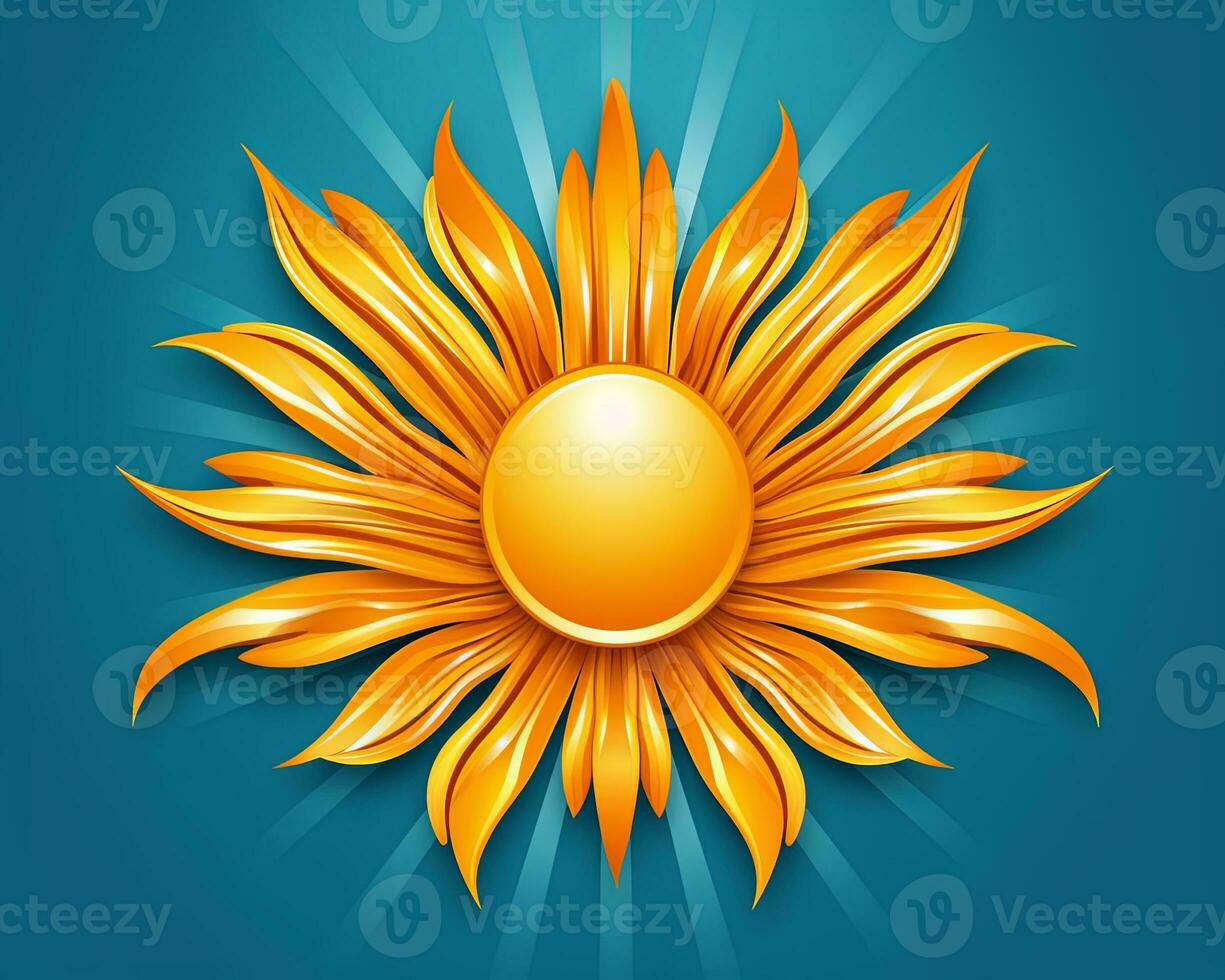 a golden sunflower on a blue background generative AI photo