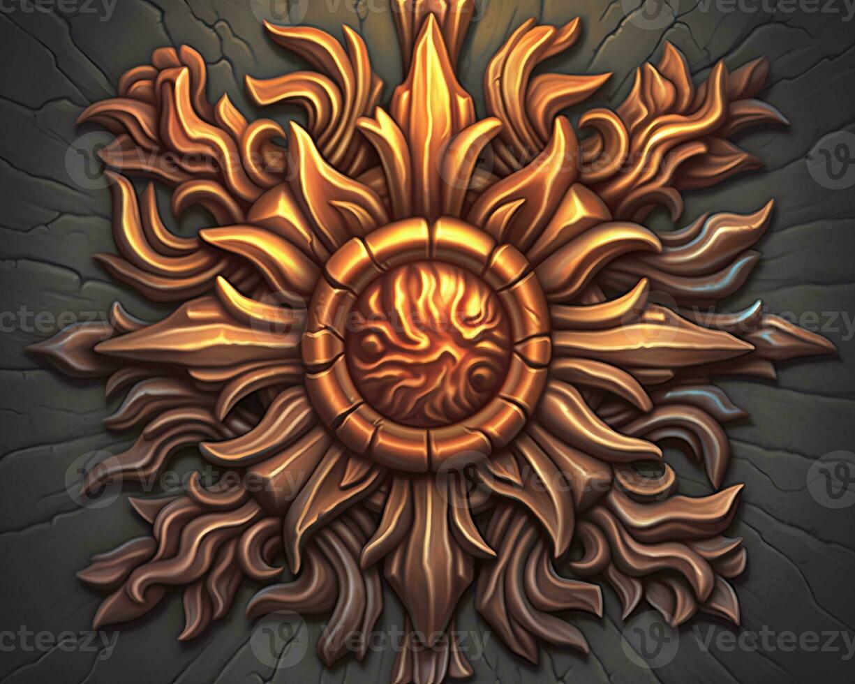 a golden sunburst design on a dark background generative AI photo