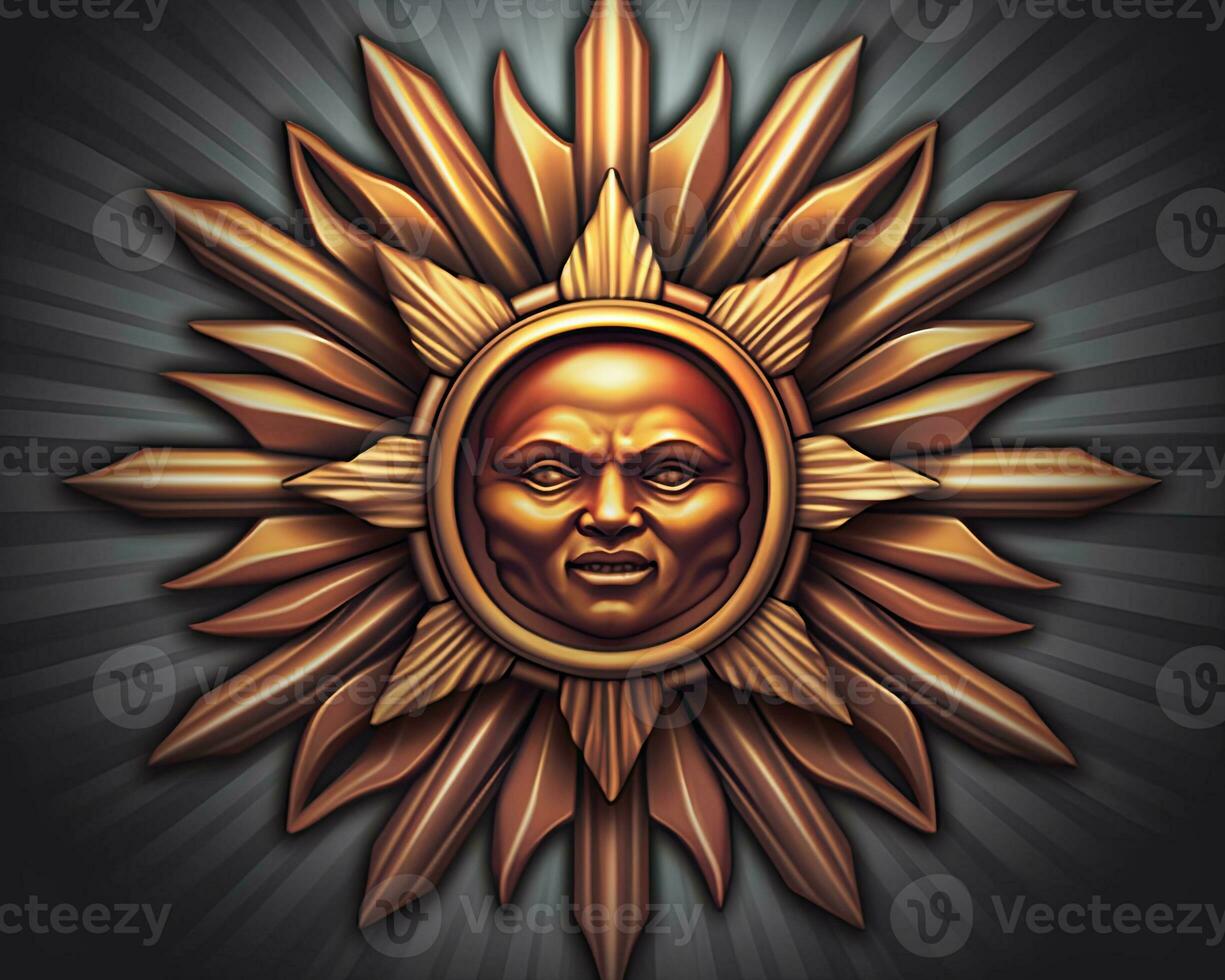 a golden sun with an angry face on it generative AI photo