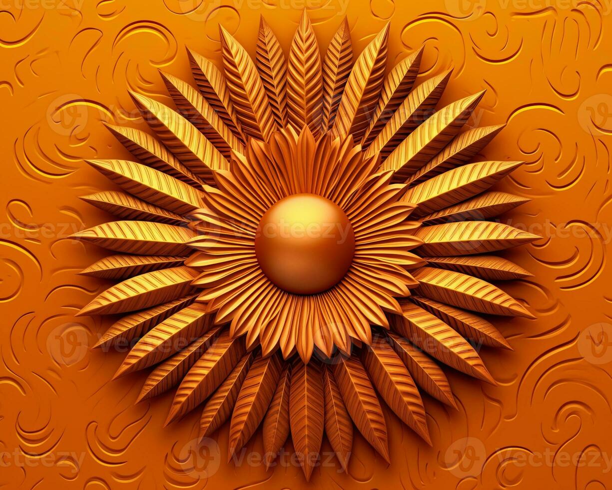 a golden sunflower on an orange background generative AI photo
