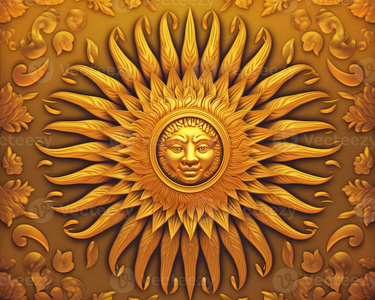 a golden sun with a face on it generative AI photo