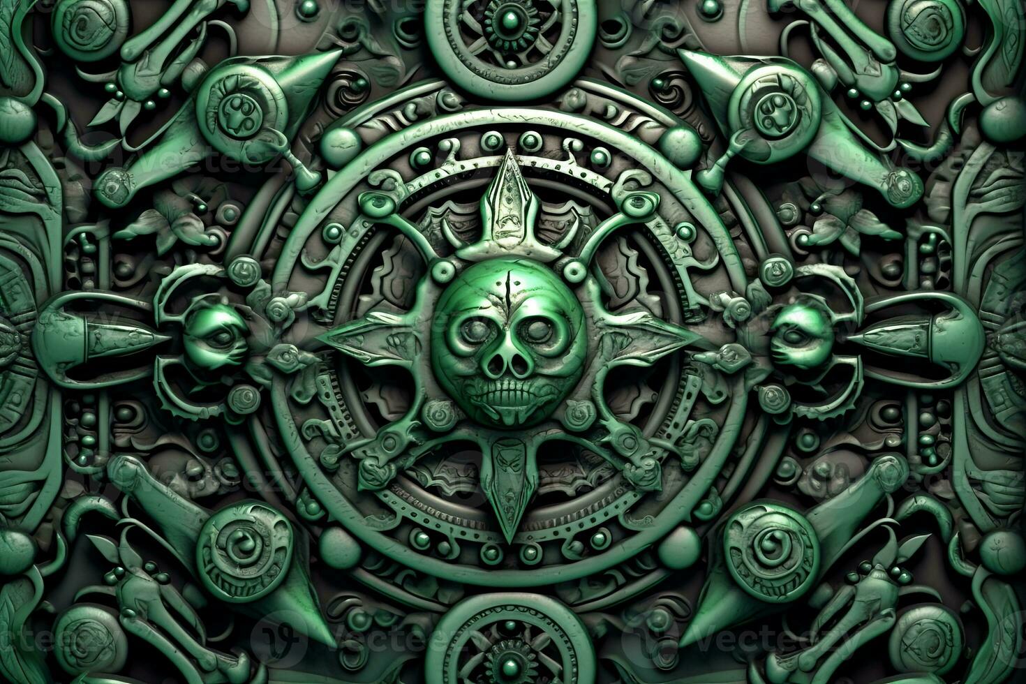 a green and black design with a skull on it generative AI photo