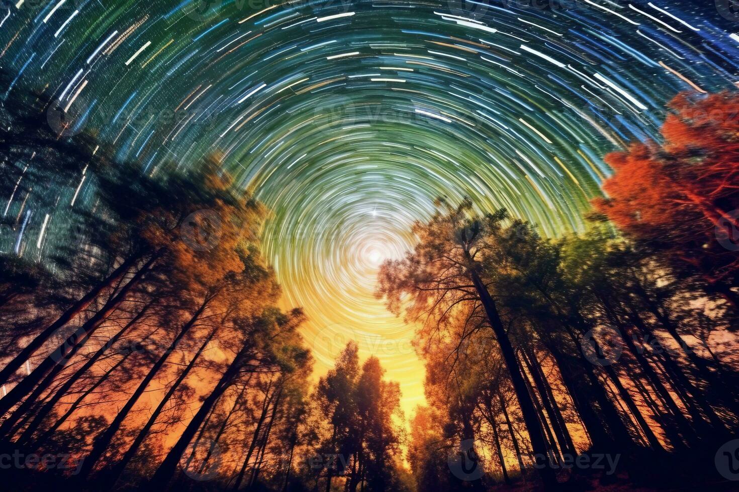 a long exposure photo of a star trail in a forest generative AI