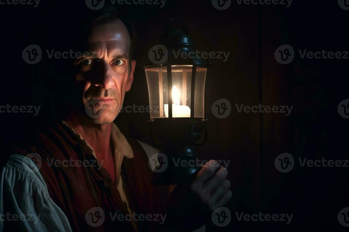 a man holding a lantern in the dark generative AI photo
