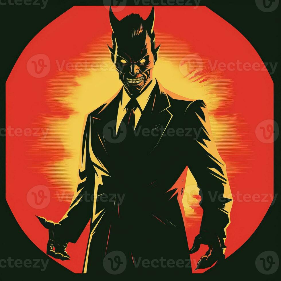 a man in a suit and tie standing in front of a red background generative AI photo