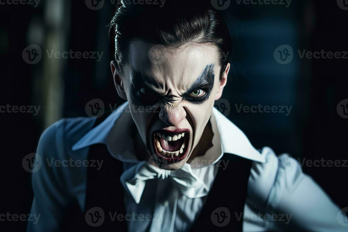 a man in a suit with a vampire look on his face generative AI photo