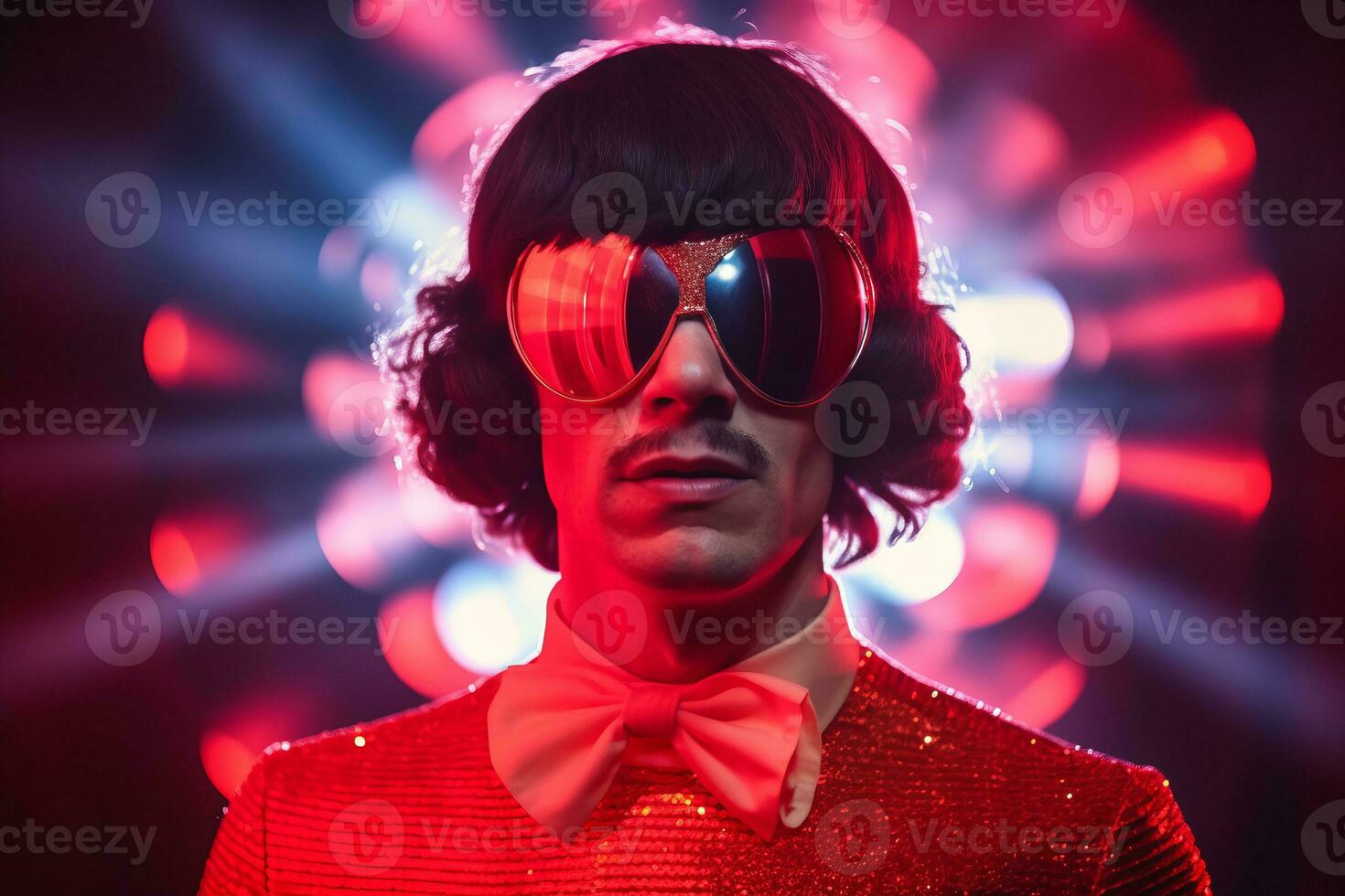 a man wearing sunglasses and a red sequin suit generative AI photo