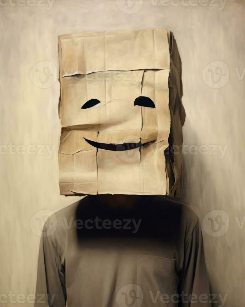 a man with a paper bag on his head generative AI photo