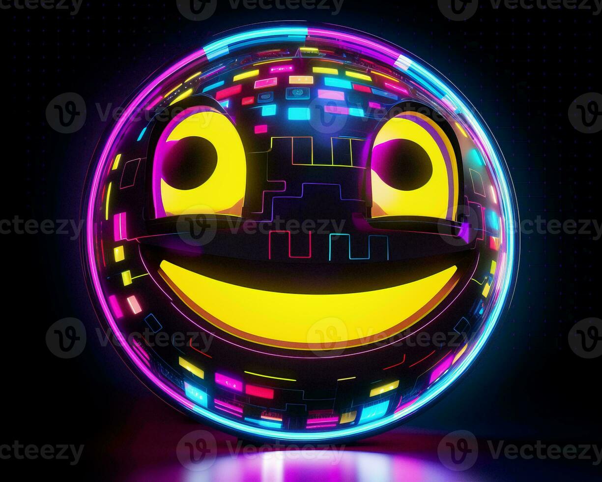 a neon ball with a smiley face on it generative AI photo