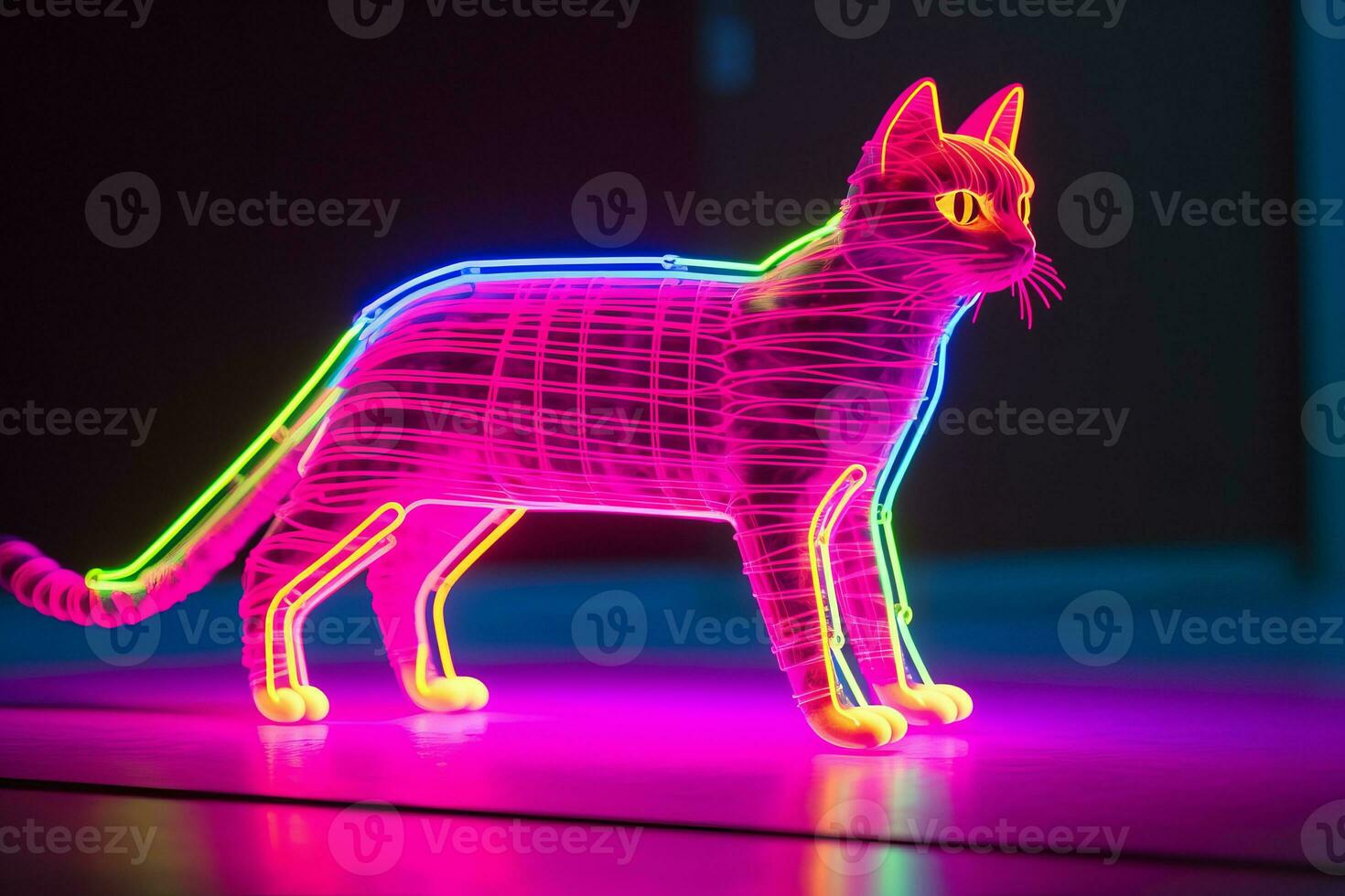 a neon lighted sculpture of a cat generative AI photo