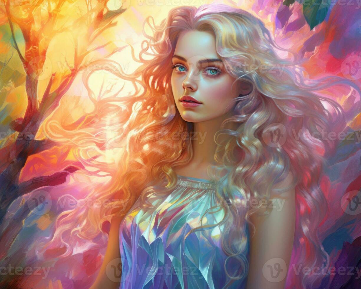 a painting of a beautiful woman with long blonde hair generative AI photo