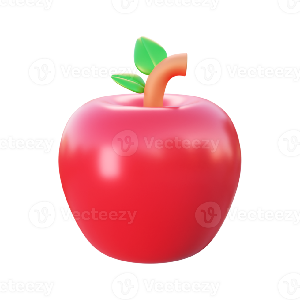 realistic healthy apple 3d illustration or 3d organic apple fruit icon isolated png