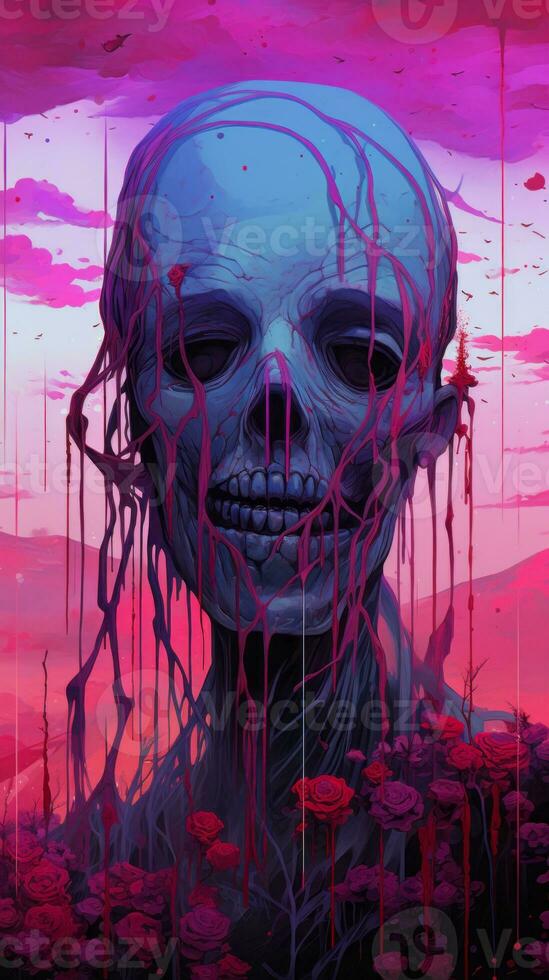 a painting of a skull with blood dripping from its head generative AI photo