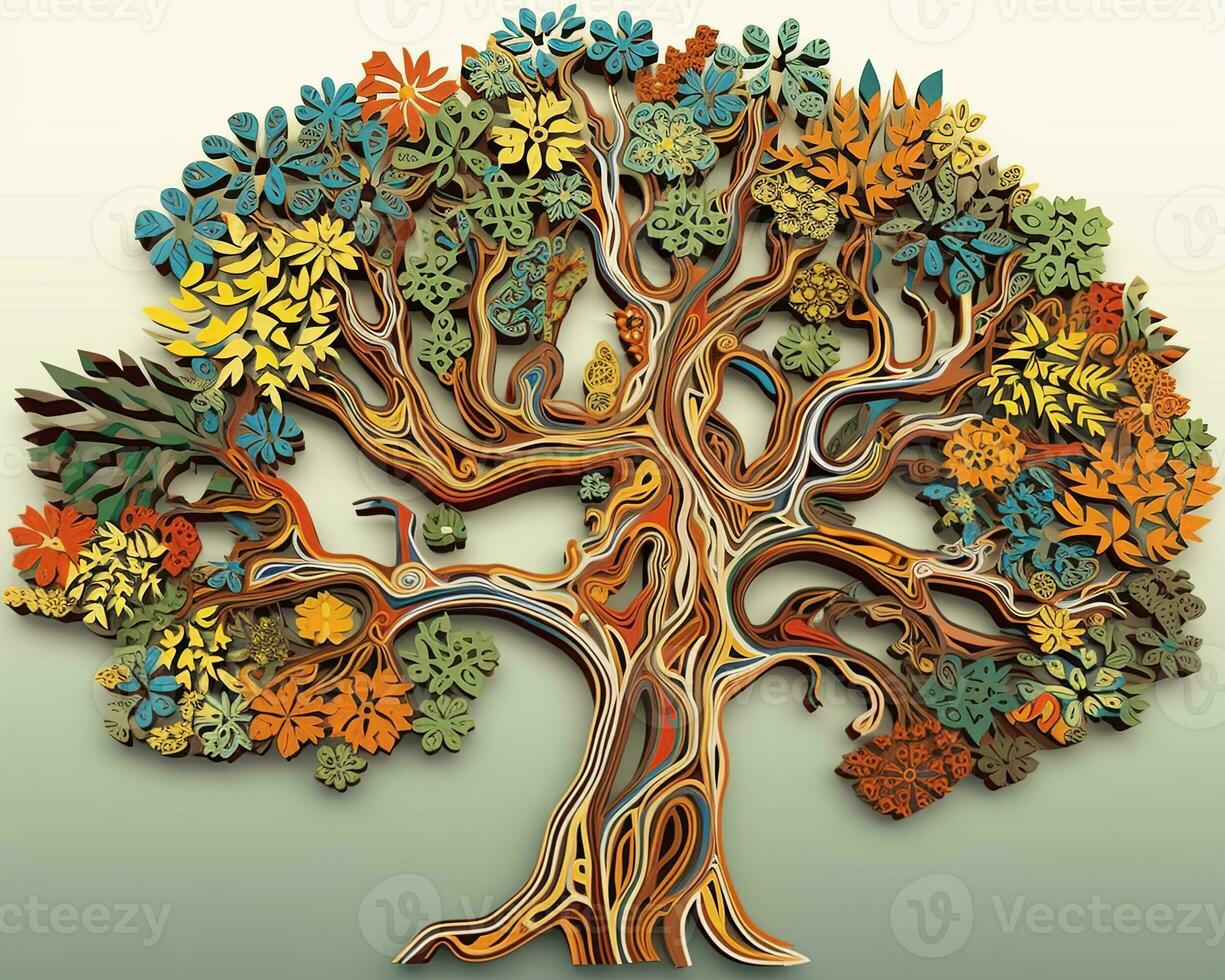 a paper cutout of a tree with colorful leaves generative AI photo