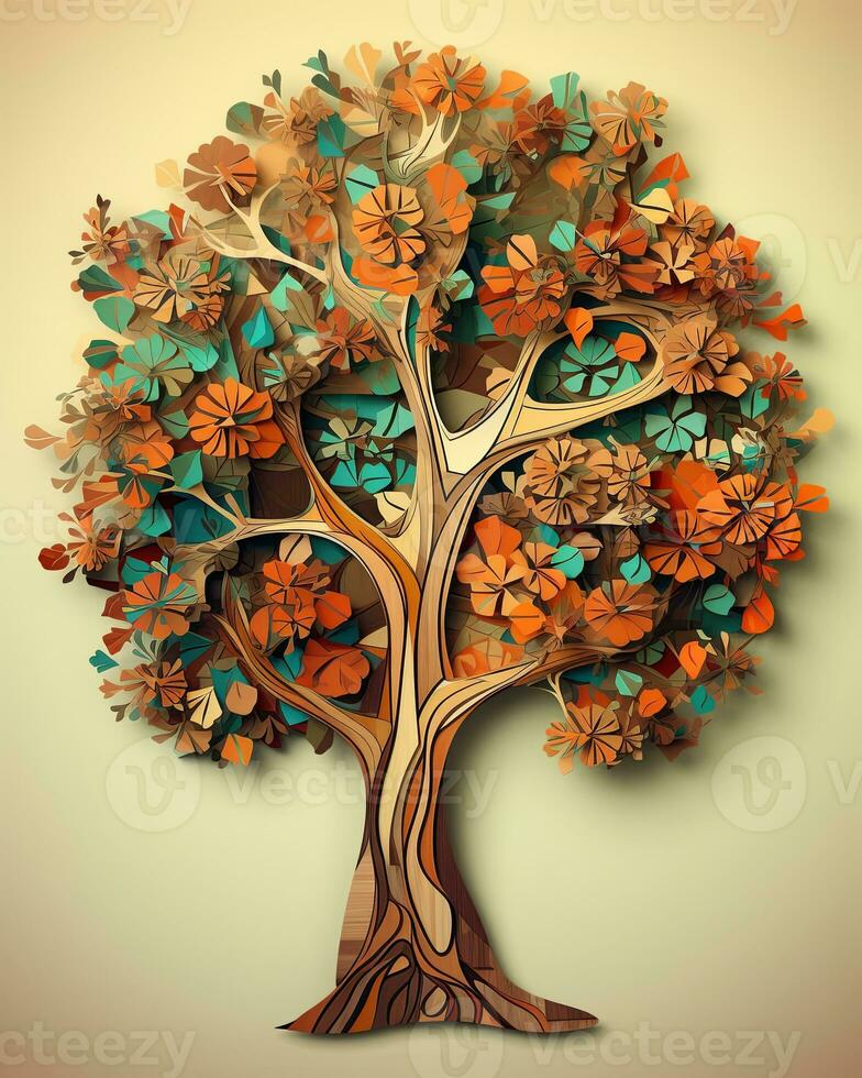a paper cutout of a tree with leaves in different colors generative AI photo