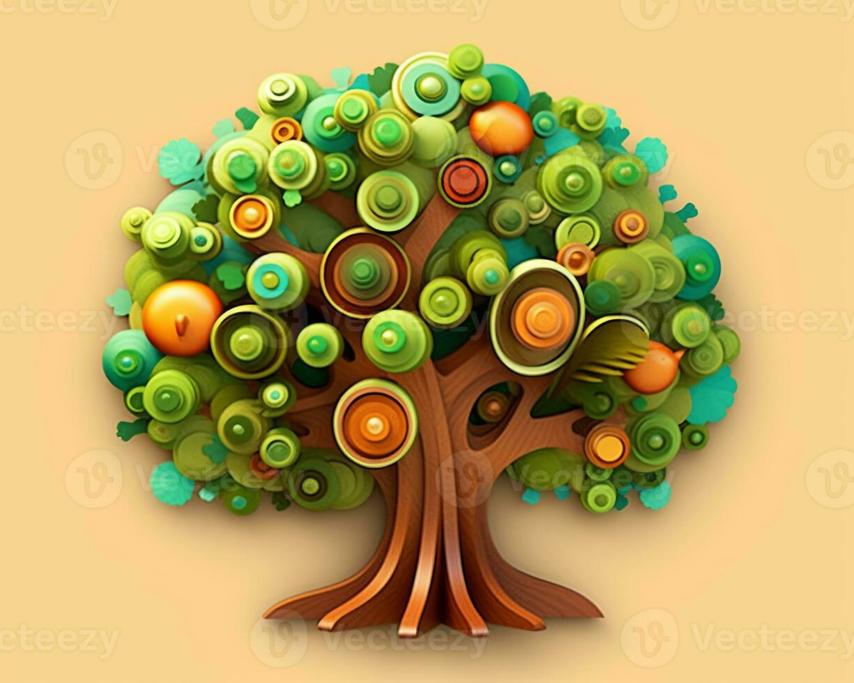 a paper cutout of an orange tree with green and orange leaves generative AI photo