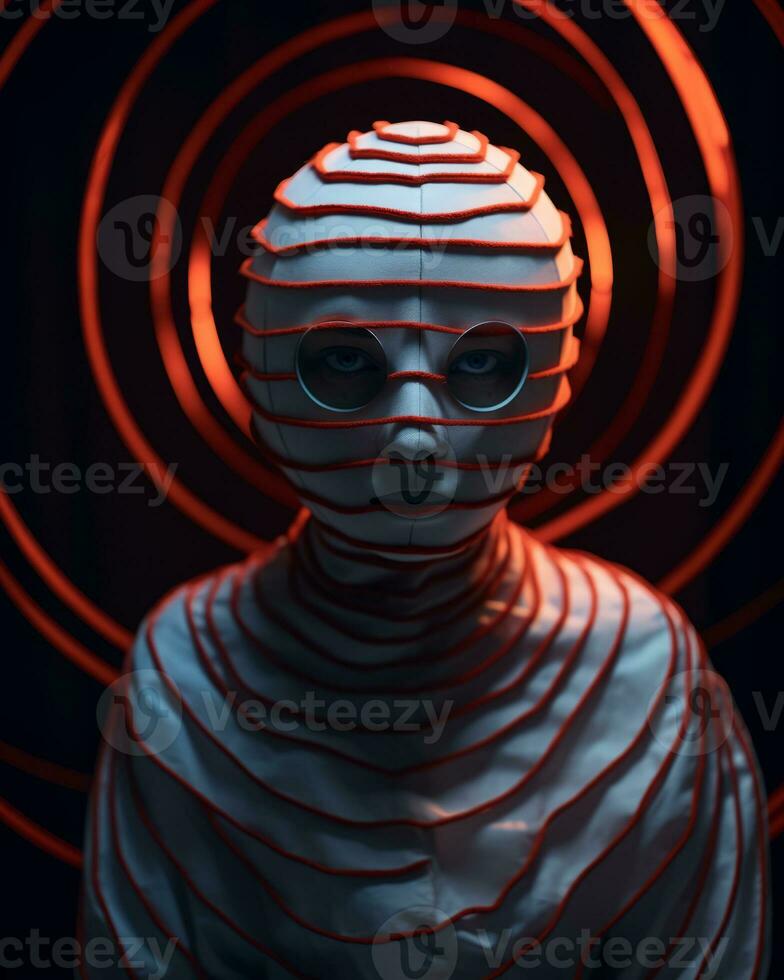 a person in a red and white striped outfit generative AI photo