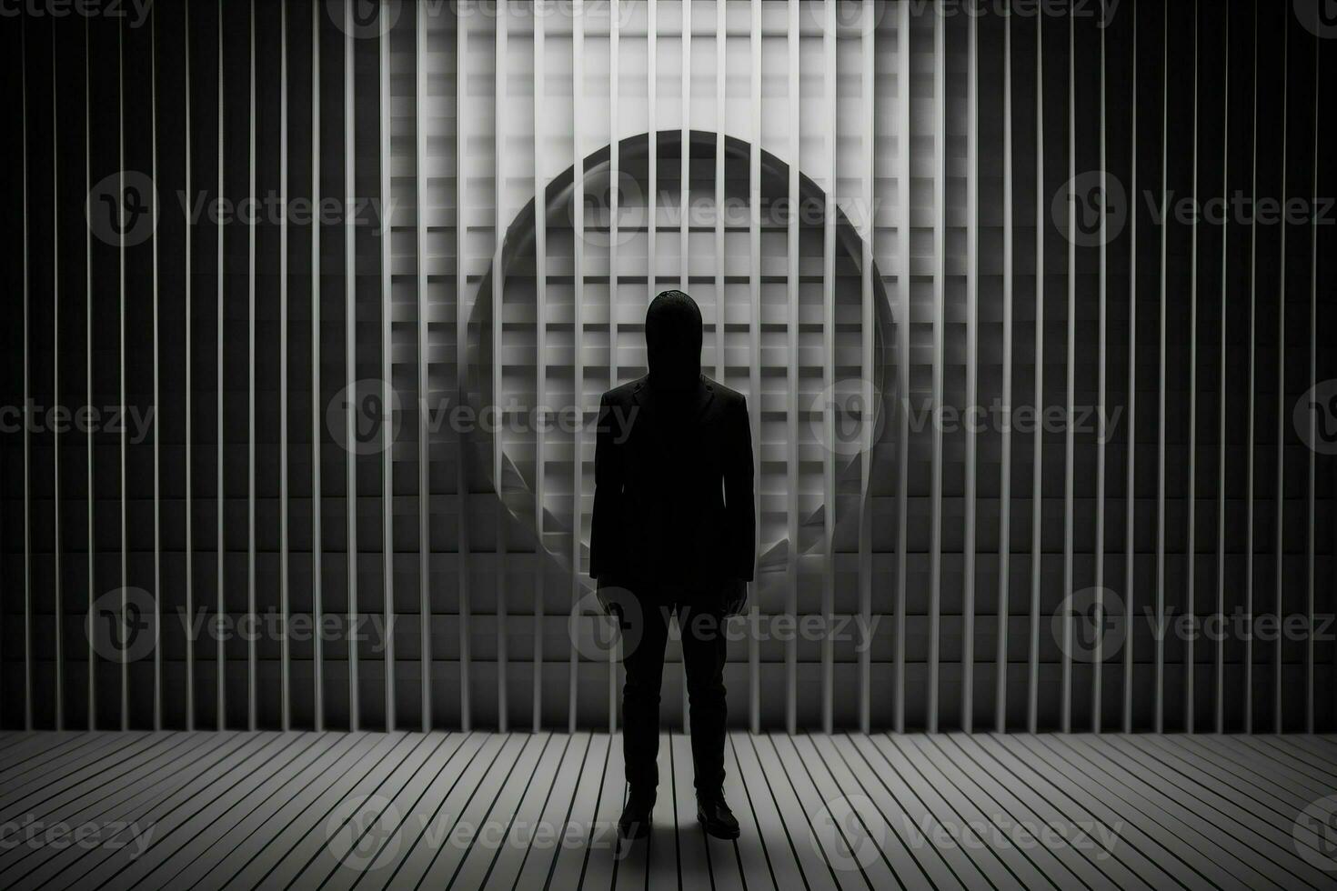a person standing in front of a circular wall generative AI photo