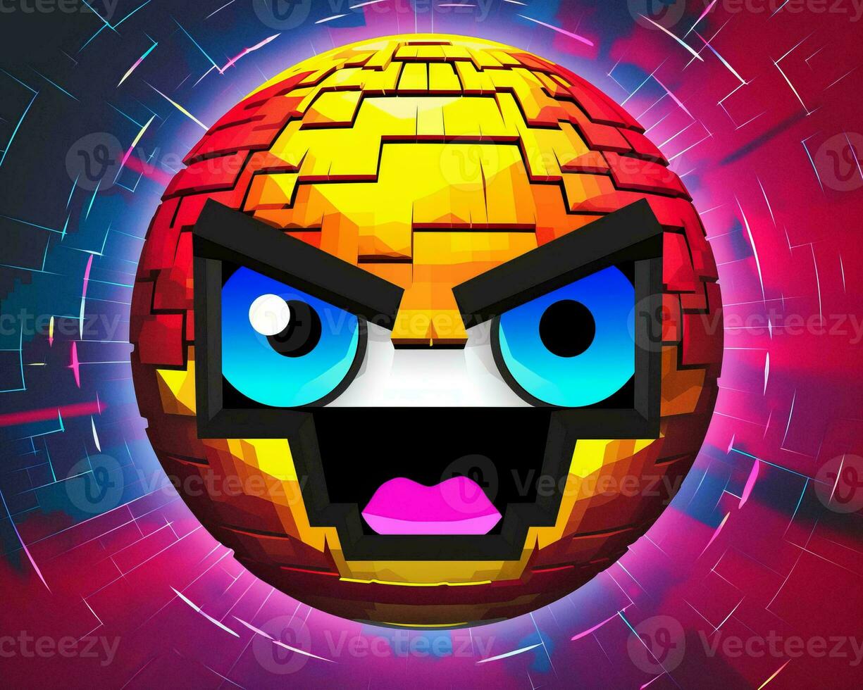a pixel ball with an angry face on it generative AI photo