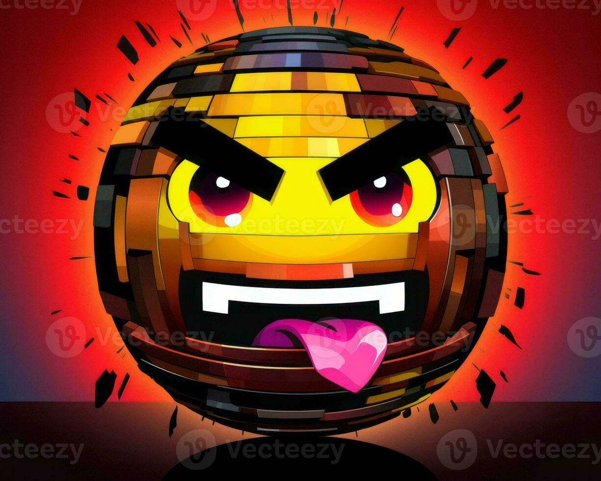 a pixelated ball with an angry face on it generative AI photo