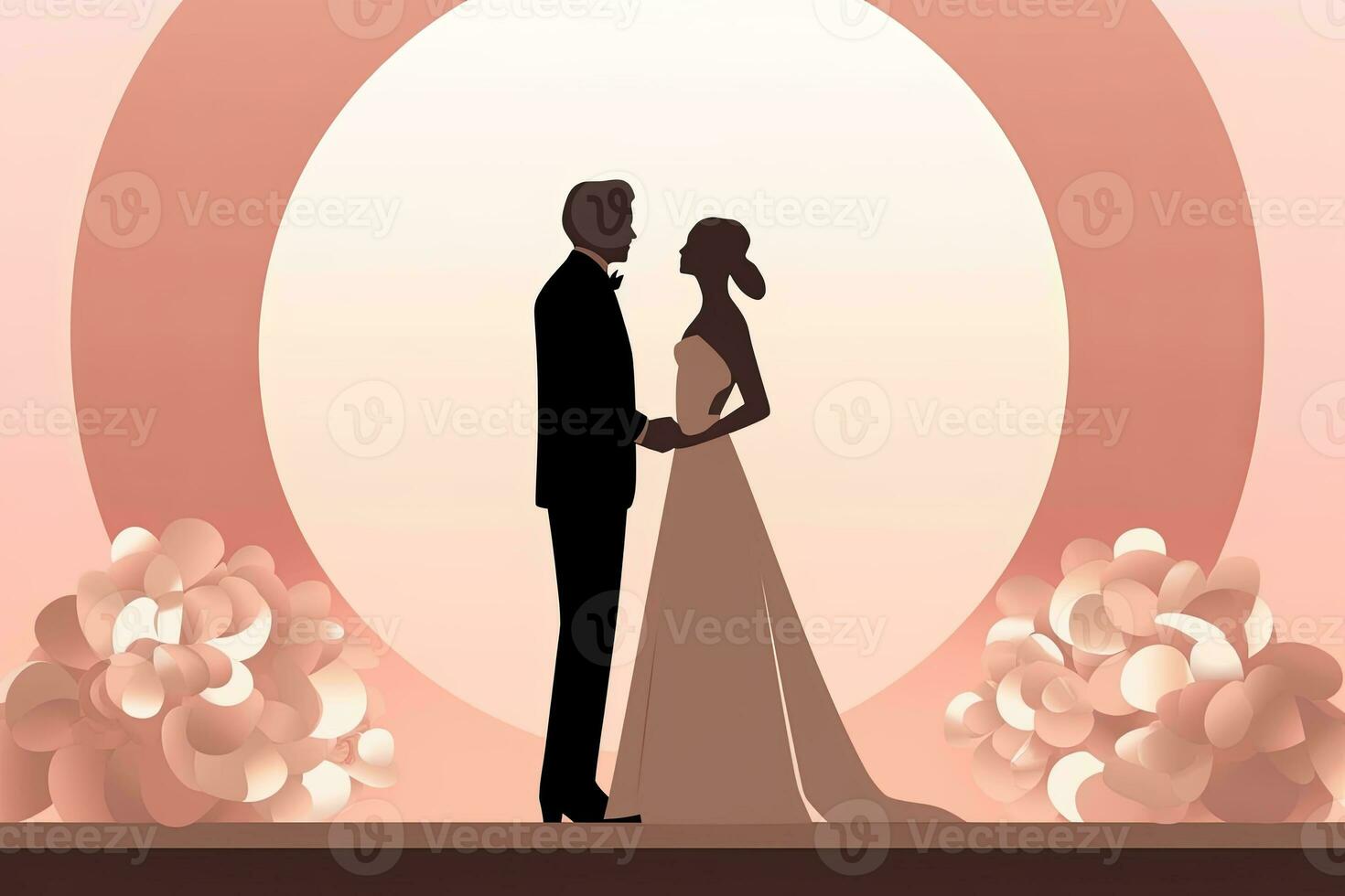 a silhouette of a bride and groom standing in front of an oval generative AI photo