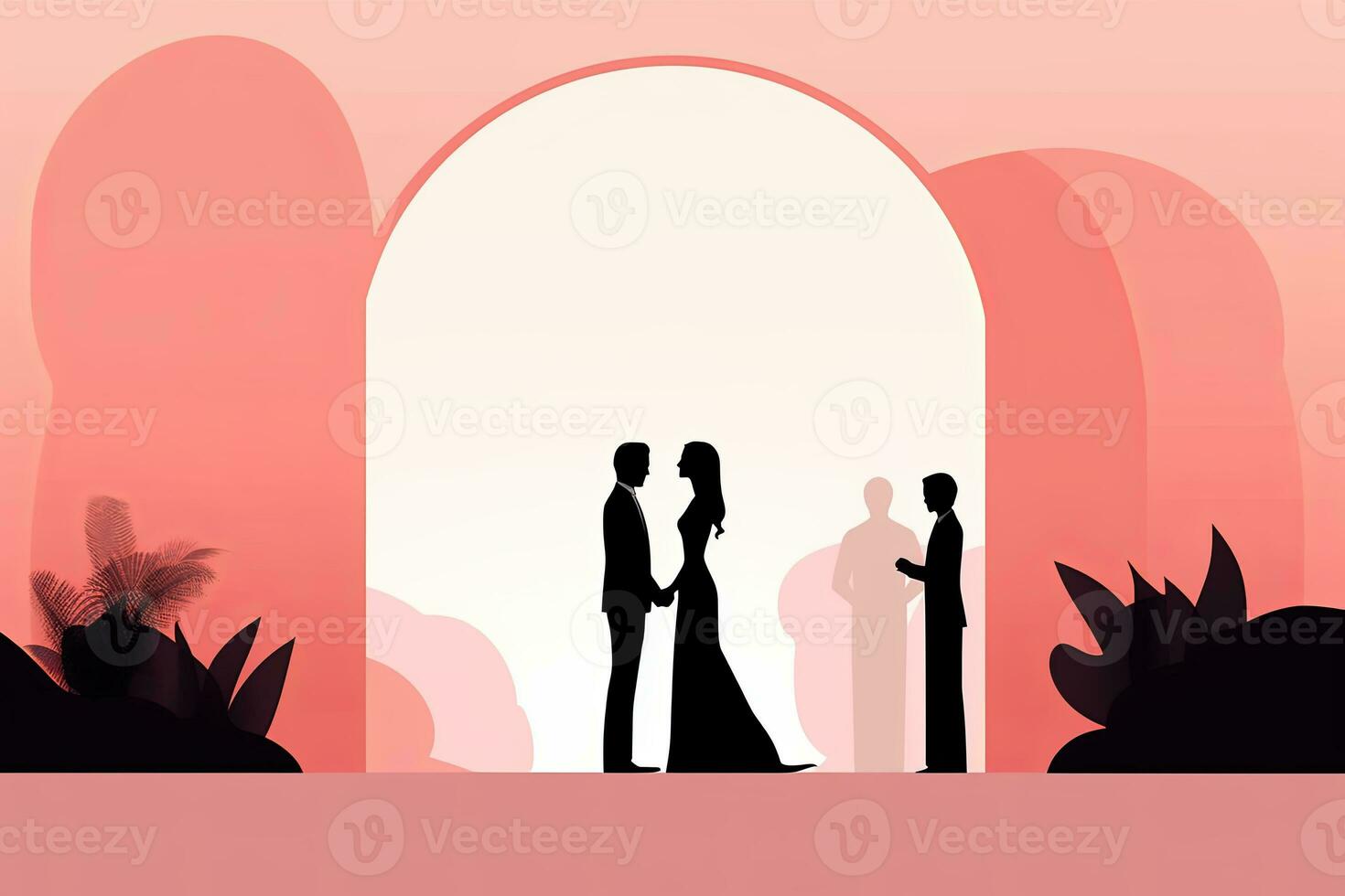 a silhouette of two people standing in front of an arch generative AI photo