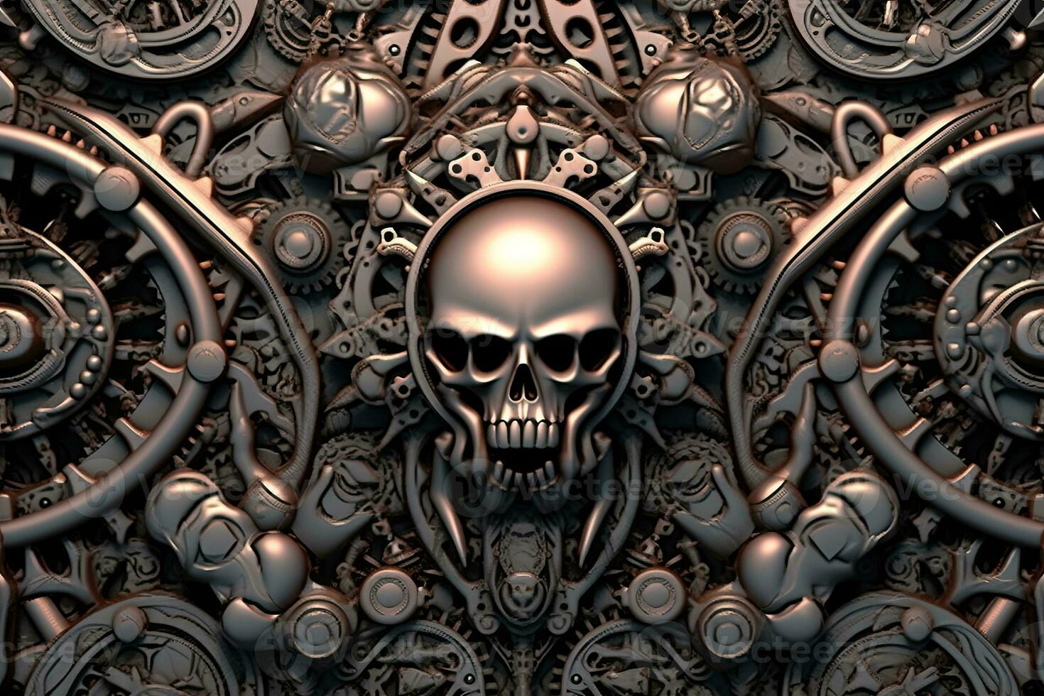 a skull surrounded by gears and metal generative AI photo